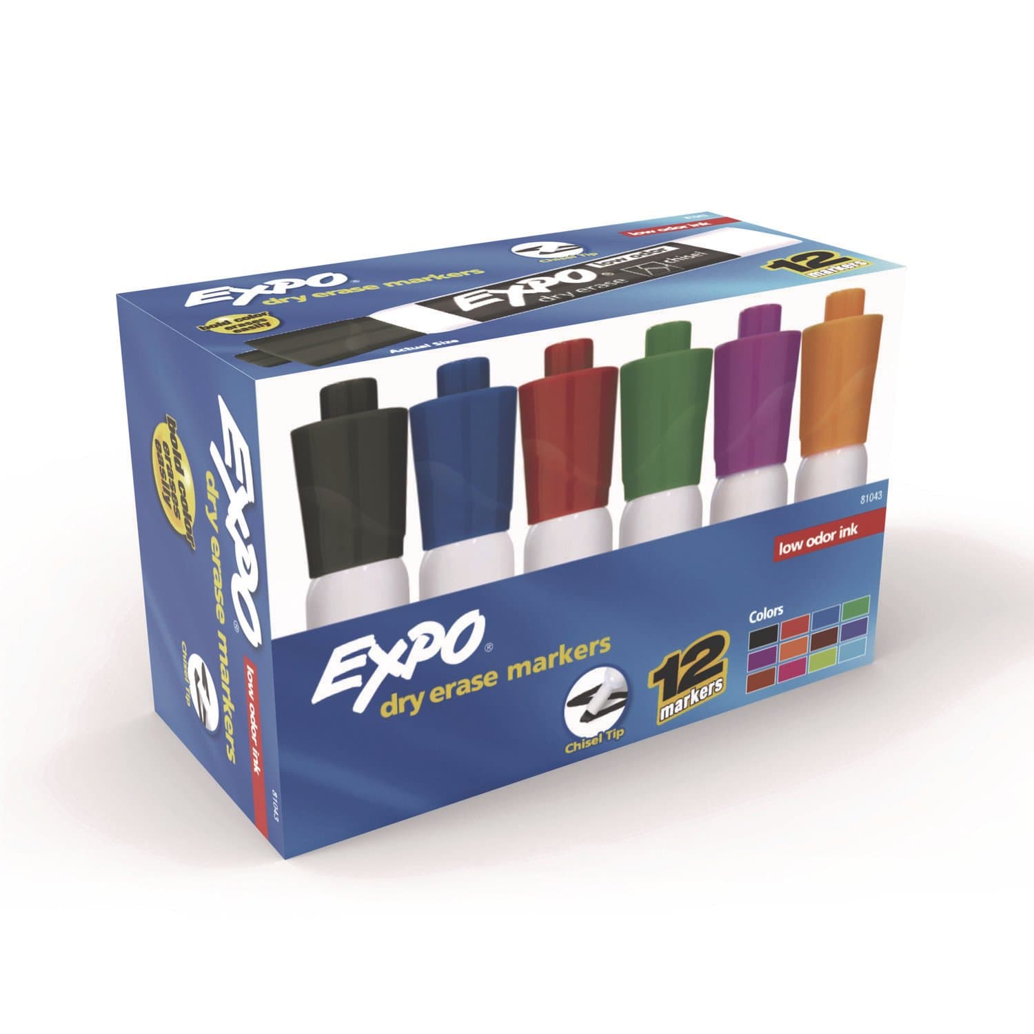 EXPO Low-Odor Dry Erase Markers, Chisel Tip, 12-Count
