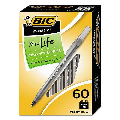 BIC Round Stic Xtra Life Ballpoint Pens, Medium, 60-Pack