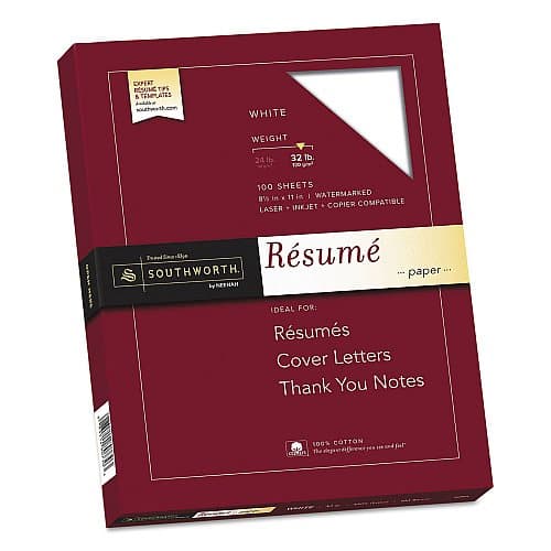 Southworth 100% Cotton Résumé Paper, 24 lb, 100 Sheets