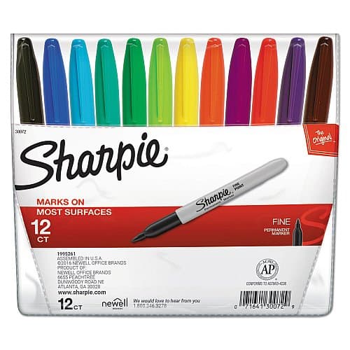 Sharpie Permanent Markers, Fine Point, Assorted, 12-Pack