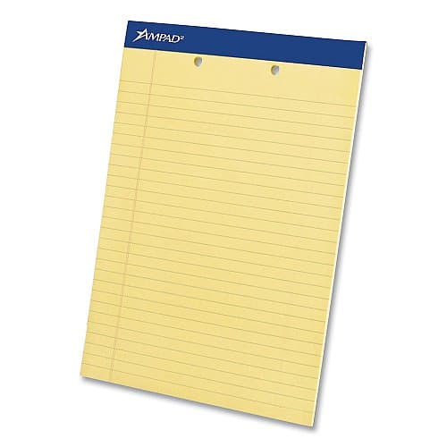 Ampad Perforated Legal Pads, 8.5 x 11.75, Canary, 12-Pack
