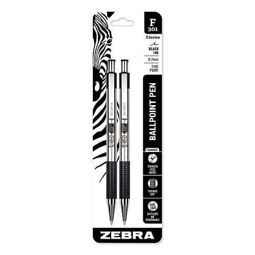 Zebra F-301 Retractable Ballpoint Pens, Fine, 12-Pack