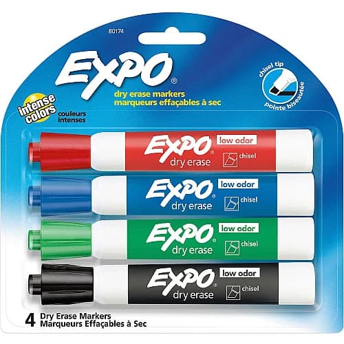 EXPO Low-Odor Dry Erase Markers, Chisel Tip, 12-Count