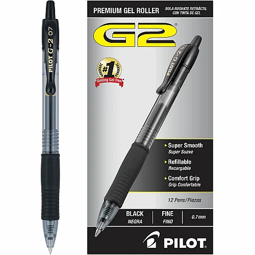 Pilot G2 Premium Gel Roller Pens, Fine Point, Black, 12-Pack